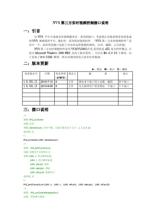 NVS第三方实时视频控制接口说明-长丰