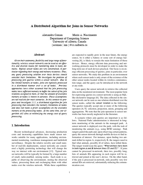 A Distributed Algorithm for Joins in Sensor Networks