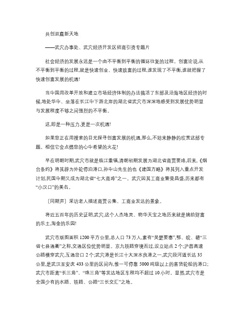 湖北武穴市经济开发区招商引资电视专题脚本汇总