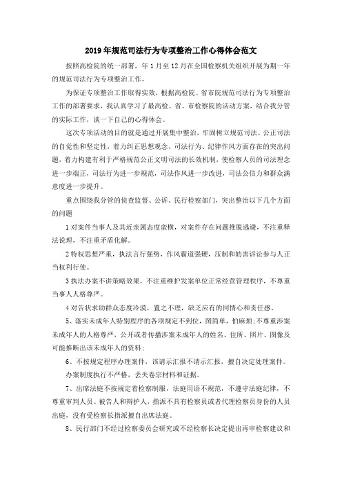 最新-2019年规范司法行为专项整治工作心得体会范文 精品
