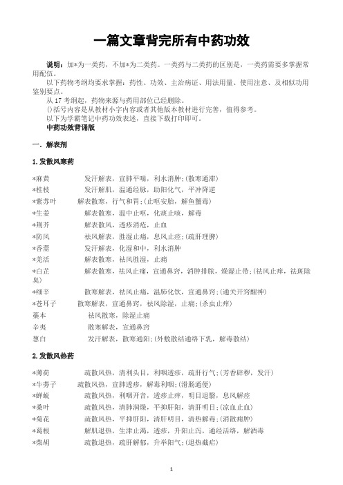 执业药师中药二必考药物功效(一天背完)