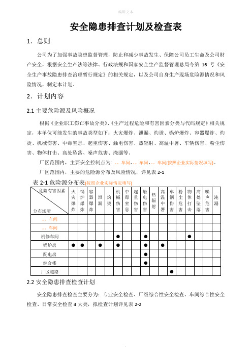 安全隐患排查计划及检查表