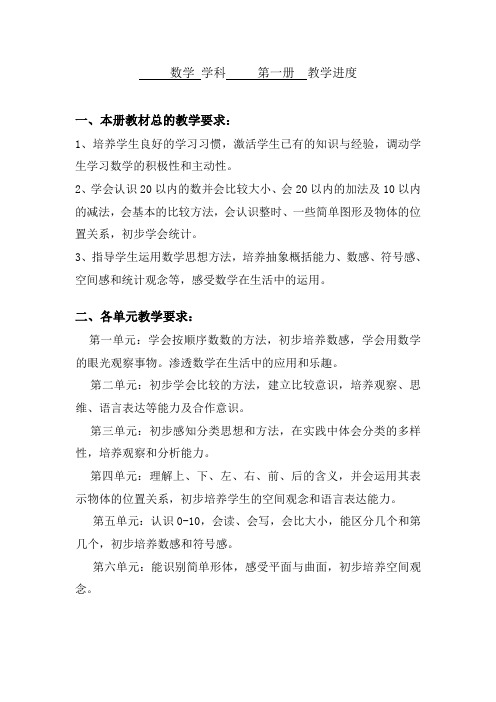 小学数学1-6年级上册教学计划