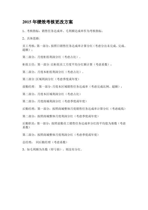2015年绩效考核更改方案