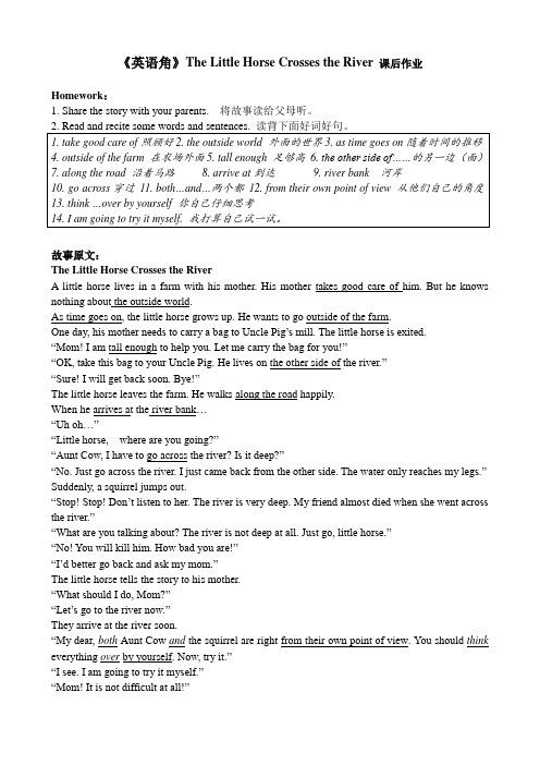 小学英语五年级《英语角》The Little Horse Crosses the River 课后作业