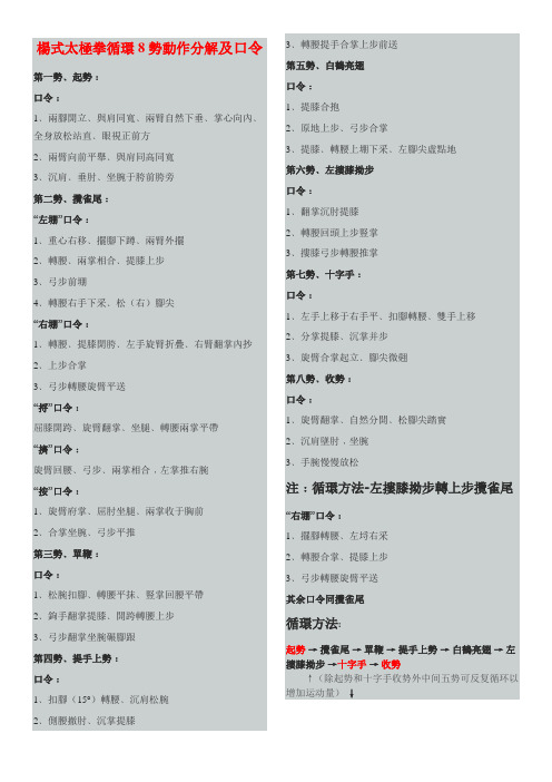 杨式太极拳循环8势动作分解及口令