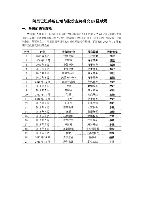 阿里巴巴并购狂潮与股价走势研究