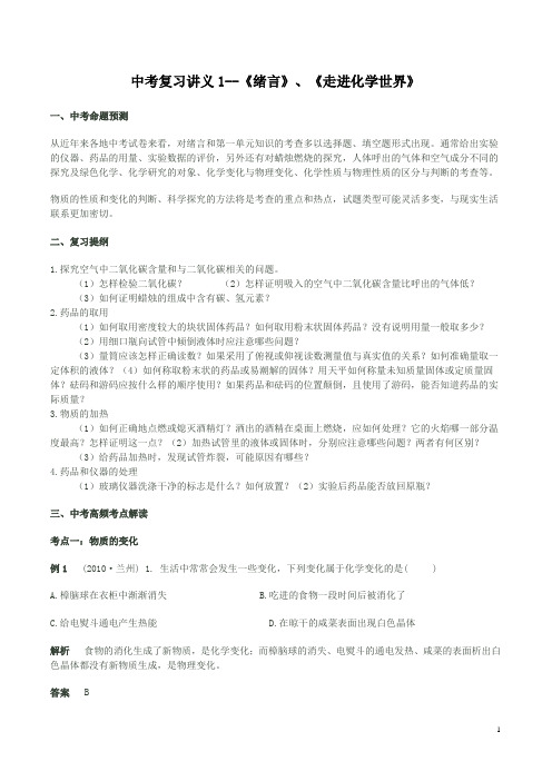 中考复习讲义(化学)