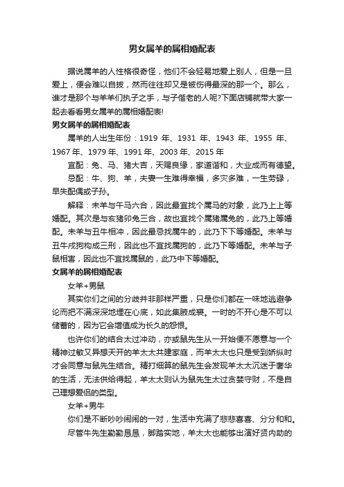 男女属羊的属相婚配表