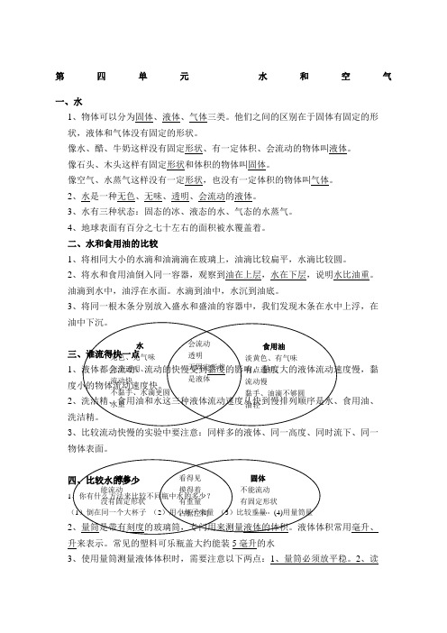 小学科学三年级第四单元知识要点