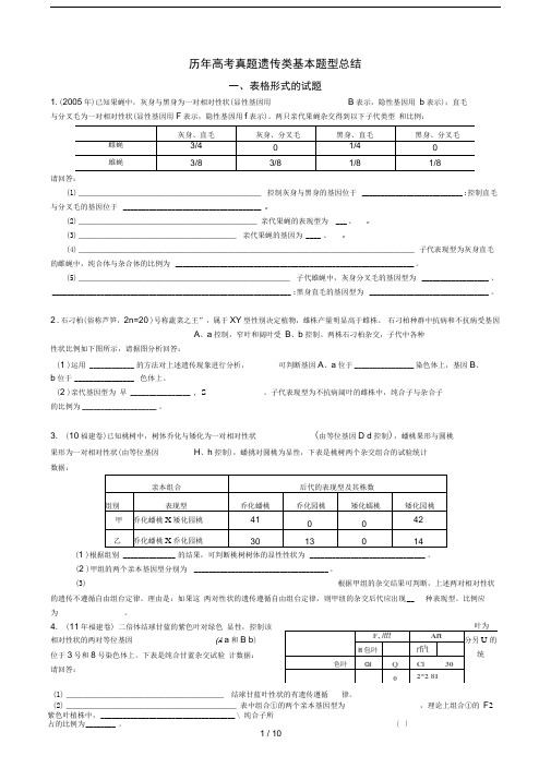 历年高考真题遗传题经典题型分类汇总(含答案)