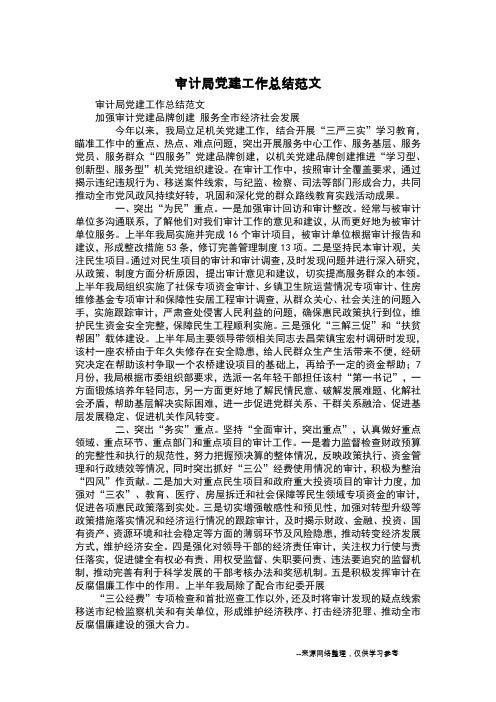 审计局党建工作总结范文