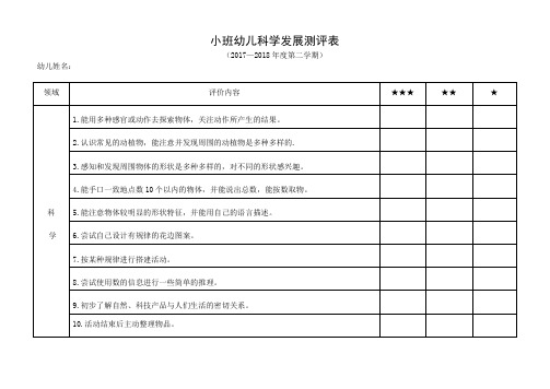 小班幼儿科学测评表