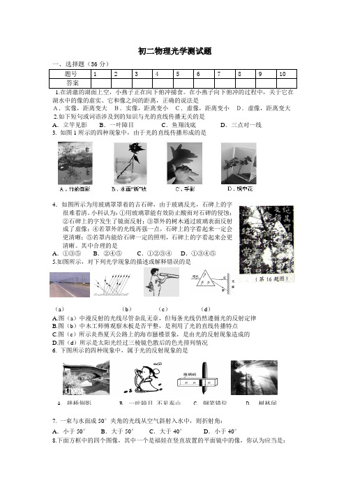 沪粤版八年级物理光学测试题