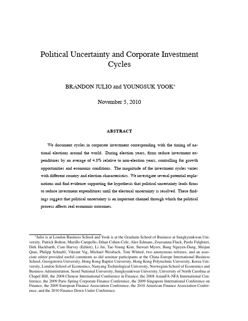 Political Uncertainty and Corporate Investment Cycles