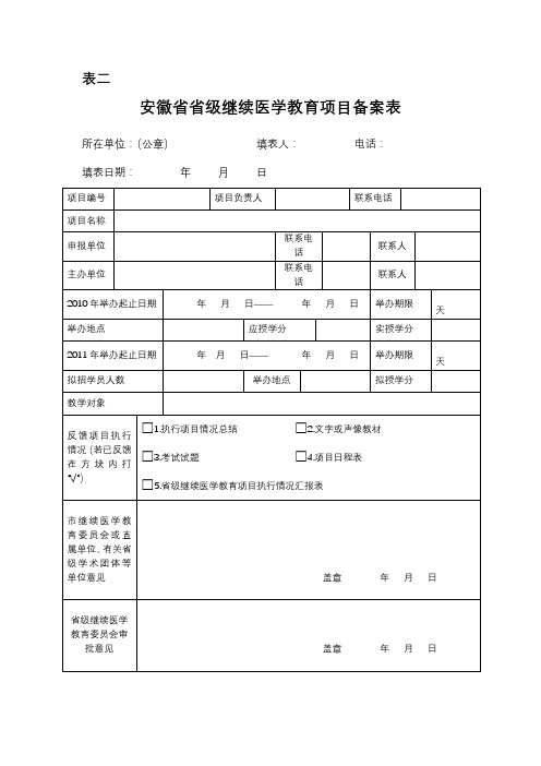 表二安徽省省级继续医学教育项目备案表【模板】
