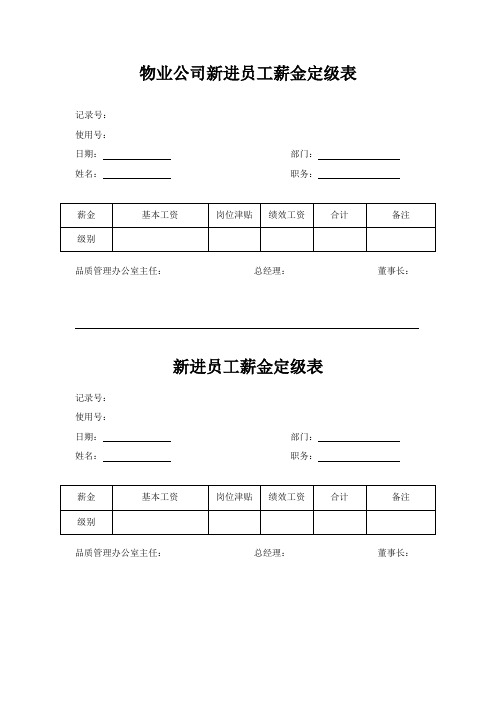 物业公司新进员工薪金定级表
