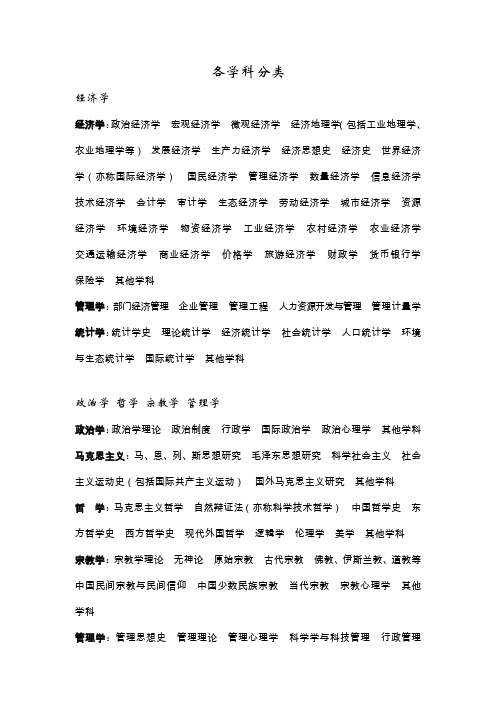 学科分类(参考)