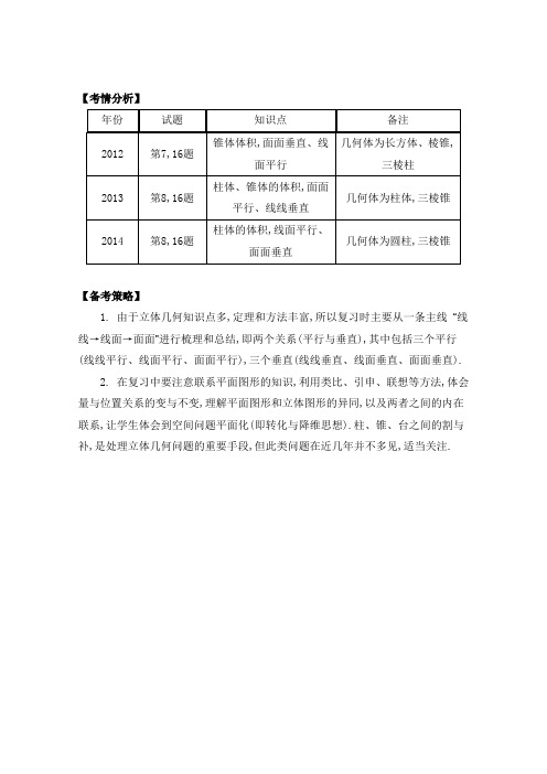 2016届高三数学(江苏专用,文理通用)一轮复习复习策略第九章立体几何初步第九章立体几何初步