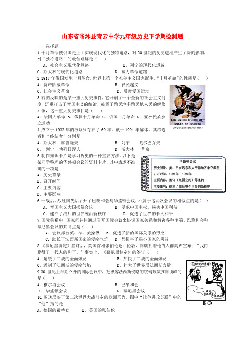 山东省临沐县青云中学九年级历史下学期质量检测题(无答案) 新人教版