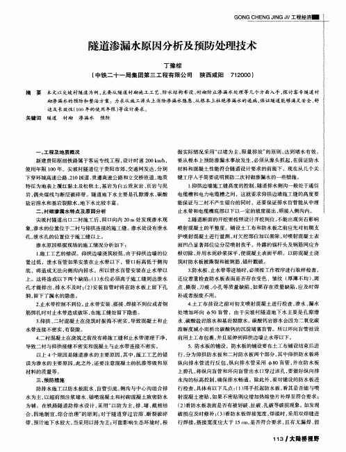 隧道渗漏水原因分析及预防处理技术