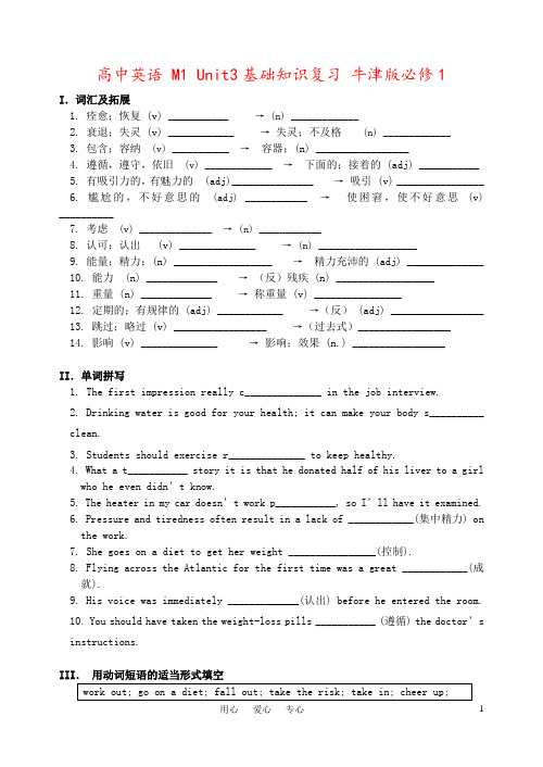 高中英语 M1 Unit3基础知识复习 牛津版必修1