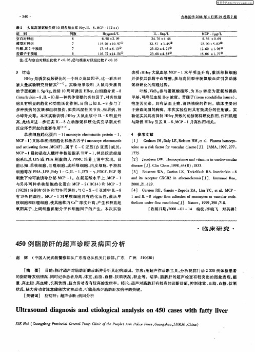 450例脂肪肝的超声诊断及病因分析