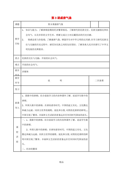 河北省邯郸市肥乡区七年级历史下册 第一单元 隋唐时期：繁荣与开放的时代 第3课 盛唐气象教案 新人教