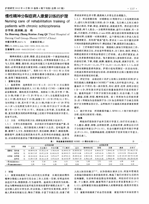 慢性精神分裂症病人康复训练的护理