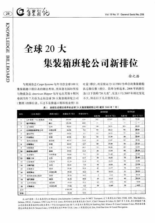 全球20大集装箱班轮公司新排位