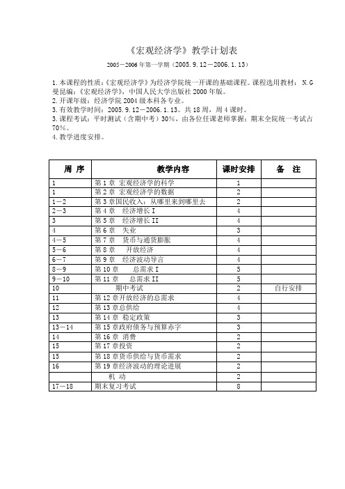 《宏观经济学》教学计划表