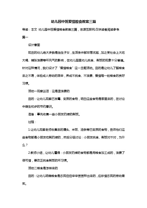 幼儿园中班爱惜粮食教案三篇