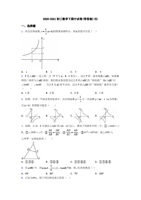 2020-2021初三数学下期中试卷(带答案)(5)