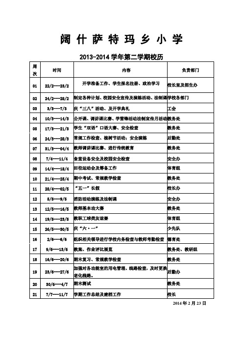 2013-2014学年第二学期校历