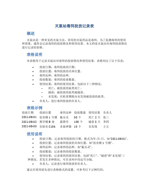 灭鼠站毒饵投放记录表