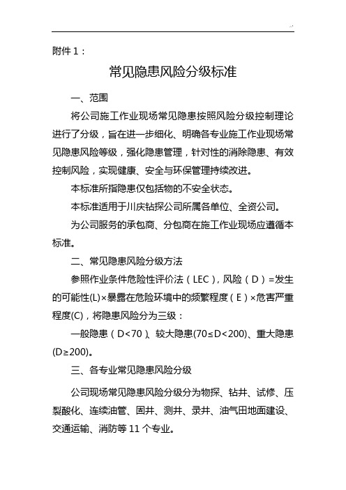 常见隐患风险分级规范标准