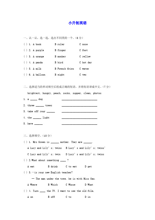 2011年小升初英语考试模拟试卷.doc
