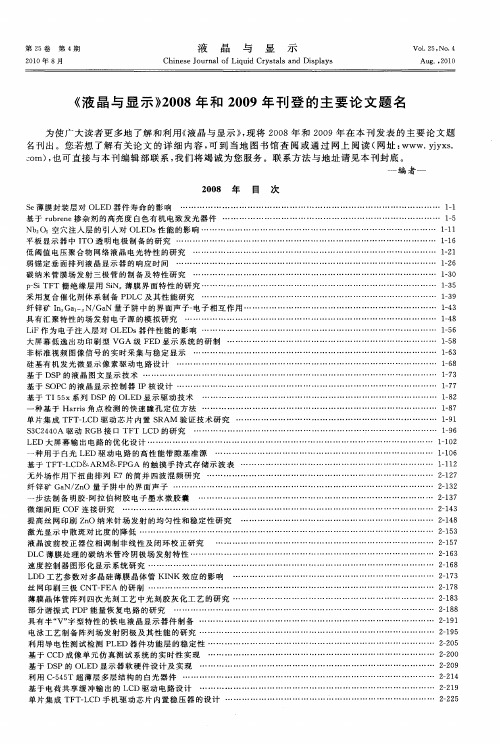 《液晶与显示》2008年和2009年刊登的主要论文题名