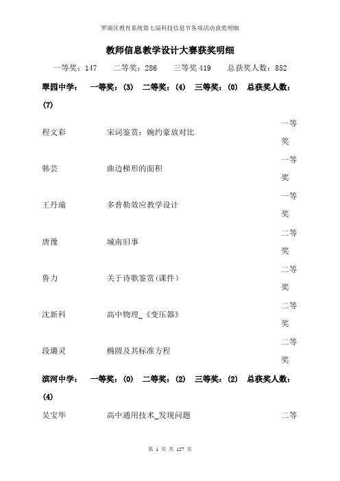 教师信息教学设计大赛获奖明细