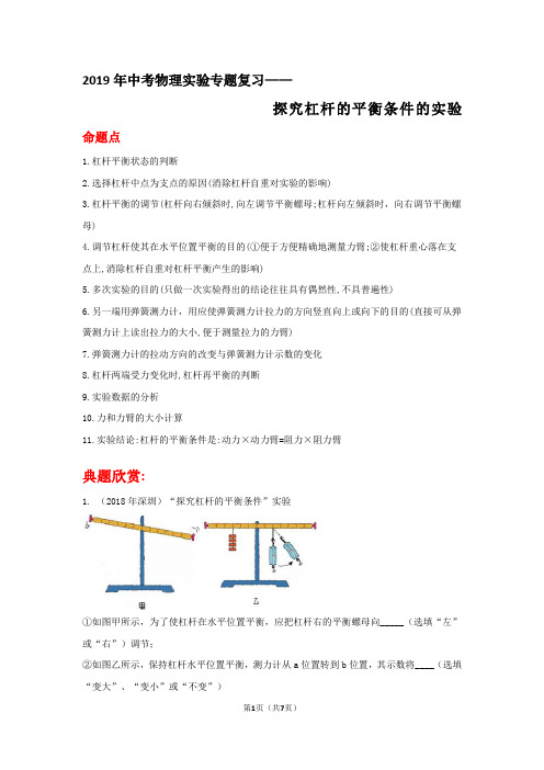 2019年中考物理实验专题复习——探究杠杆平衡条件的实验