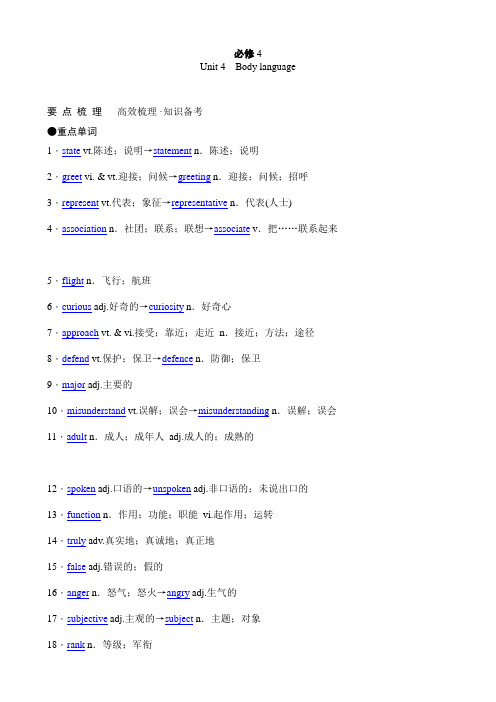 2011年高考英语(人教版)要点梳理+重点突破：必修4 Unit 4 Body language