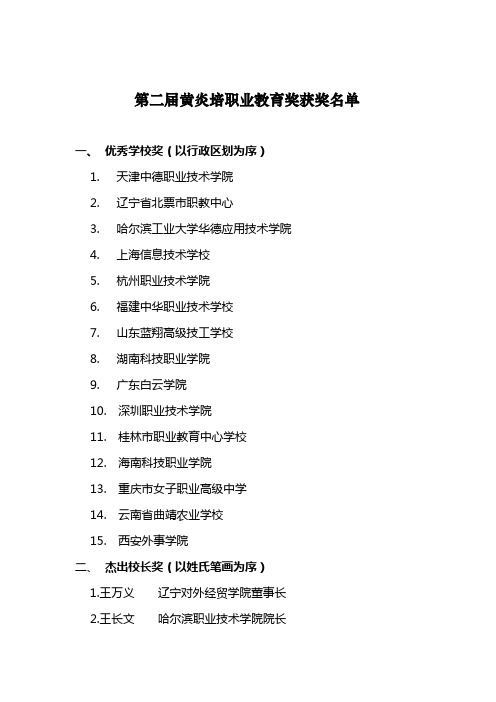 第二届黄炎培职业教育奖获奖名单