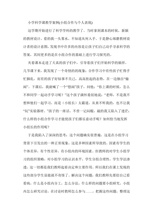 小学科学课教学案例(小组合作与个人表现)
