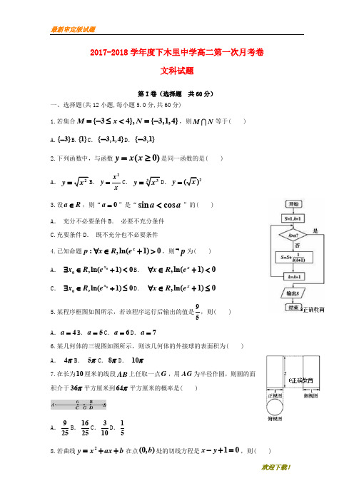 【名师推荐资料】四川省凉山木里中学2020-2021学年高二数学下学期第一次月考试题 文