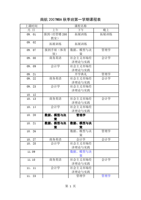 MBA研究生07秋季班第一学期课程表6doc-MBA研究精品文档3页
