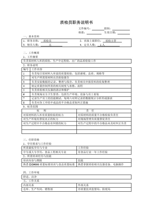 质检员职务说明书
