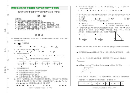 湖南省益阳市2018年普通初中毕业学业考试数学样卷含答案