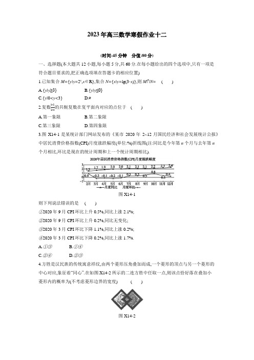 2023年高三数学寒假作业12(Word含答案解析)