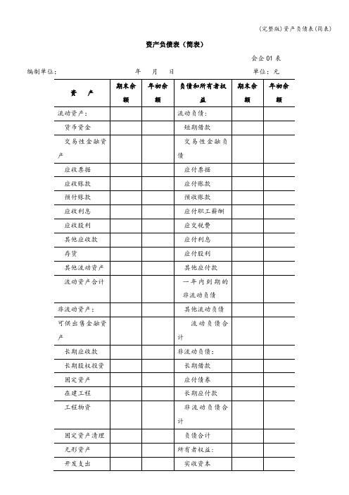 (完整版)资产负债表(简表)