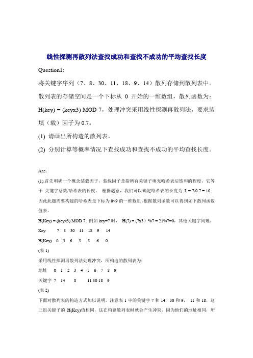 线性探测再散列查找成功和不成功的相关问题